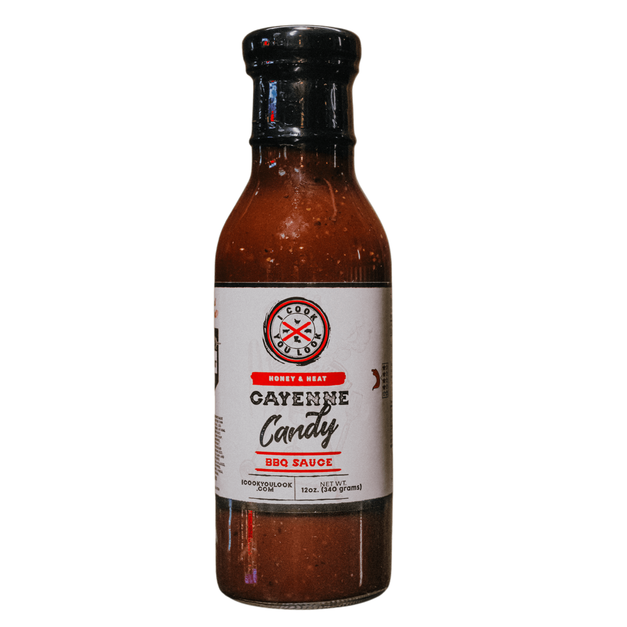 I Cook You Look Cayenne Candy BBQ Sauce — a sweet and spicy blend of honey and heat, perfect for grilling, dipping, and adding bold Cajun flavor to any meal.